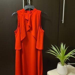 Silky red ruffle midi dress